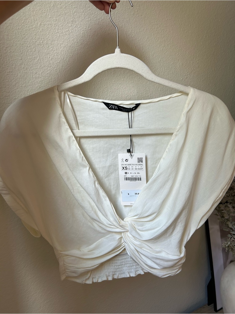 Zara White Twist-Front Cropped Blouse